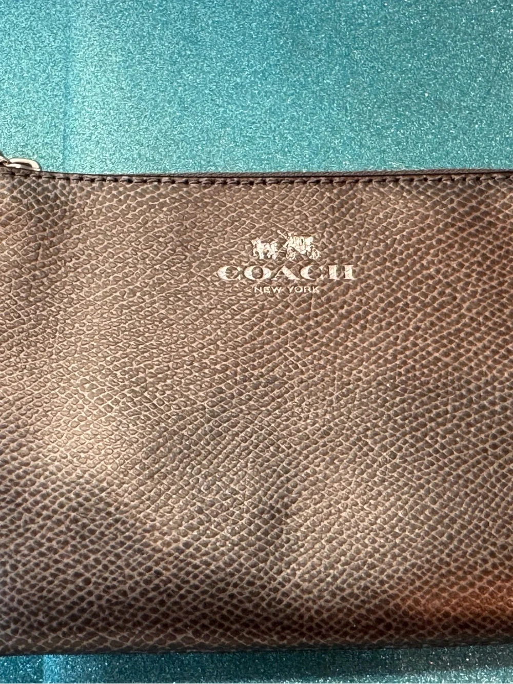 Coach Steel Gray  Pebbled Leather Wristlet with Silver Logo